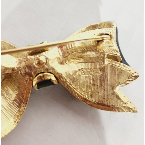 Vintage Brooch Pin Bow Ribbon Enamel Blue Green Gold - Picture 6 of 9